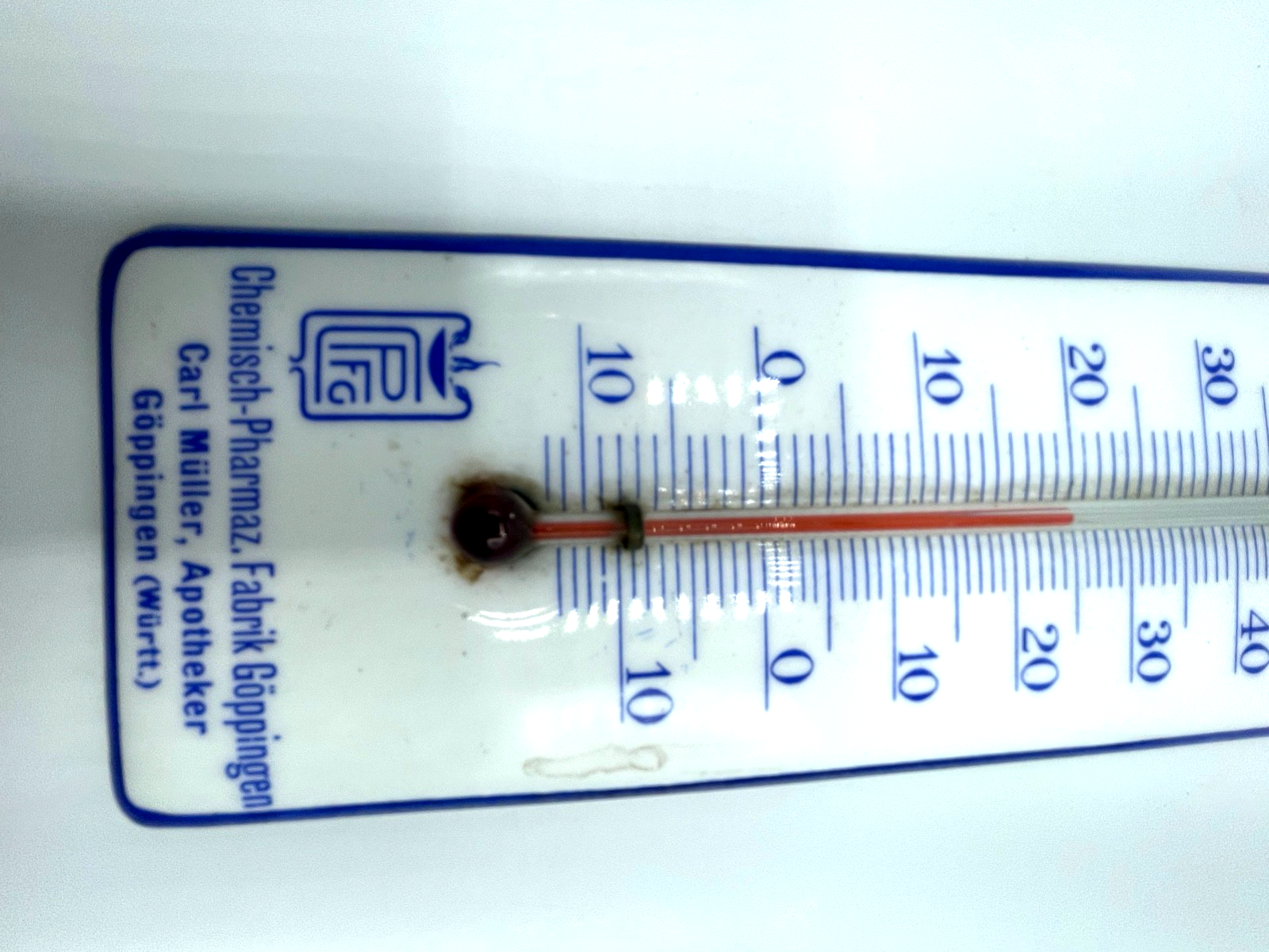 Antik Emaille Thermometer mit Pharma Werbung Göppingen um 1900 Emailware rar !!!7