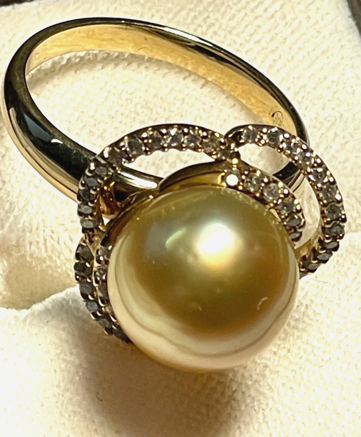 Elegant 585 Gold 14 K Ring Tahiti Perle Ø 12mm 40 Pavé Diamanten Ø 17,5mm RG 5510