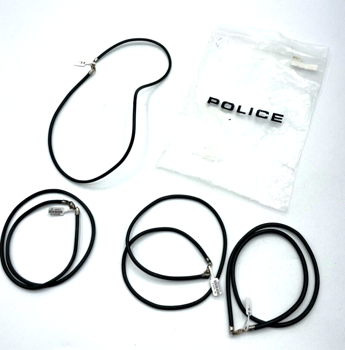 4x ungetragen POLICE Leder Band mit 925 Silber Karabiner L 45 cm B 3 mm neu0
