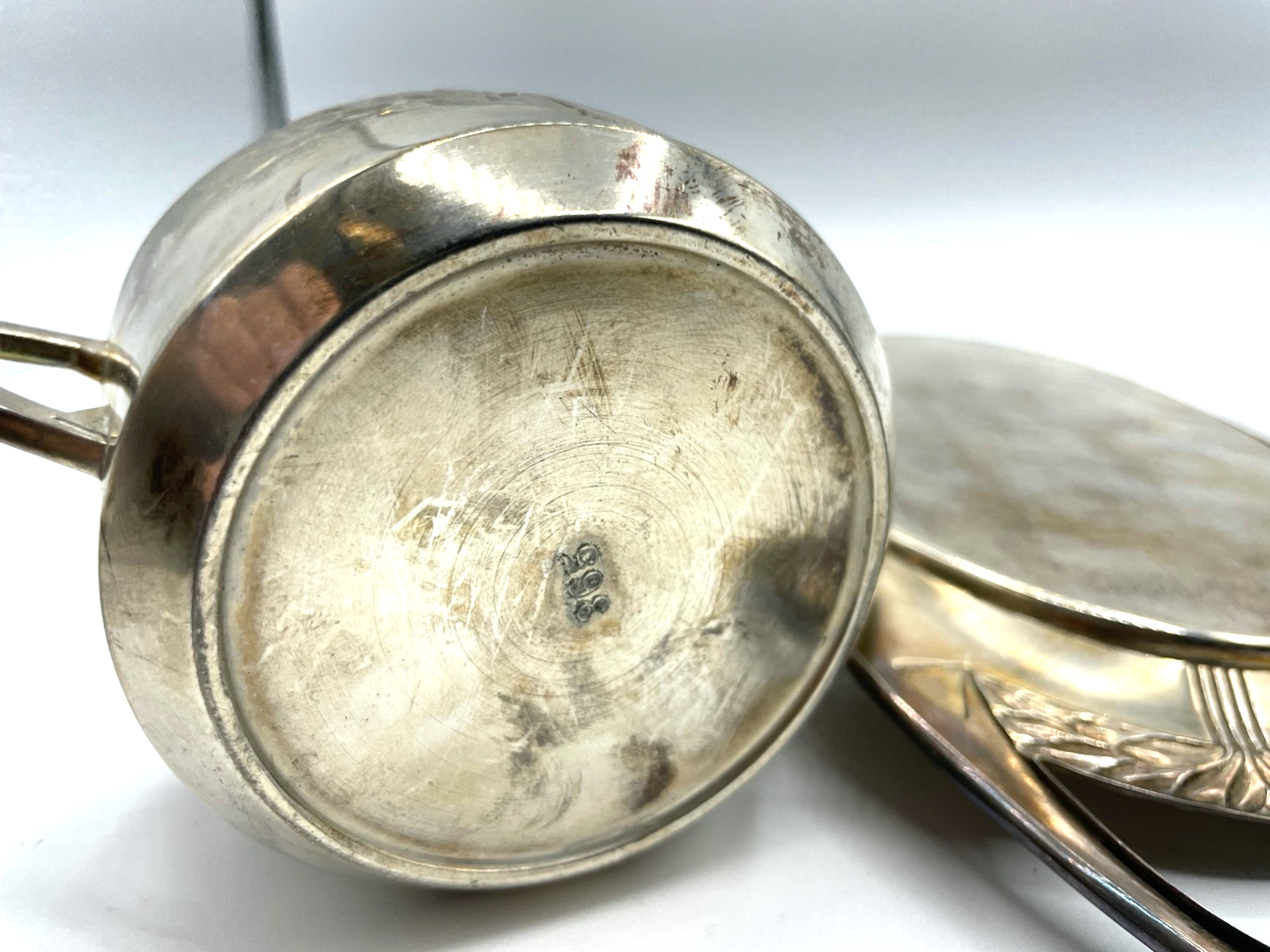 WMF Jugendstil 3er Set Metall versilbert Tablett + Milchschütte + Zuckertopf7