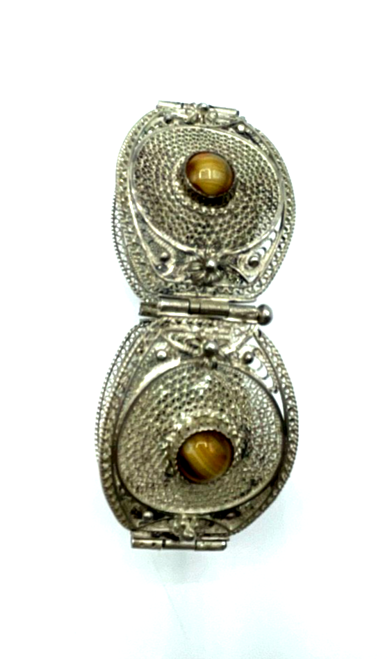 Vintage stattlich Ethno echt Silber Filigran Armband Handarbeit L 18,5 B 3,7 cm6