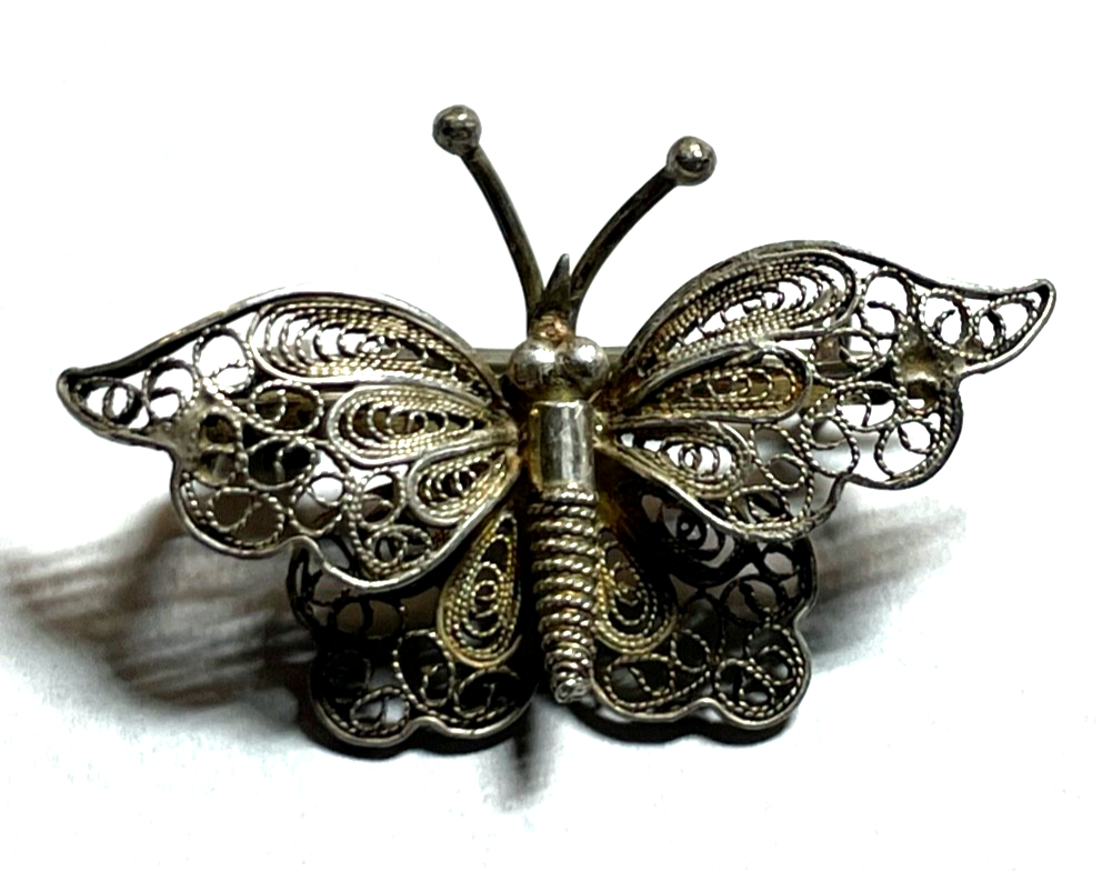Antik feine 835 Silber Filigransilber Dekor Brosche Schmetterling Handarbeit1