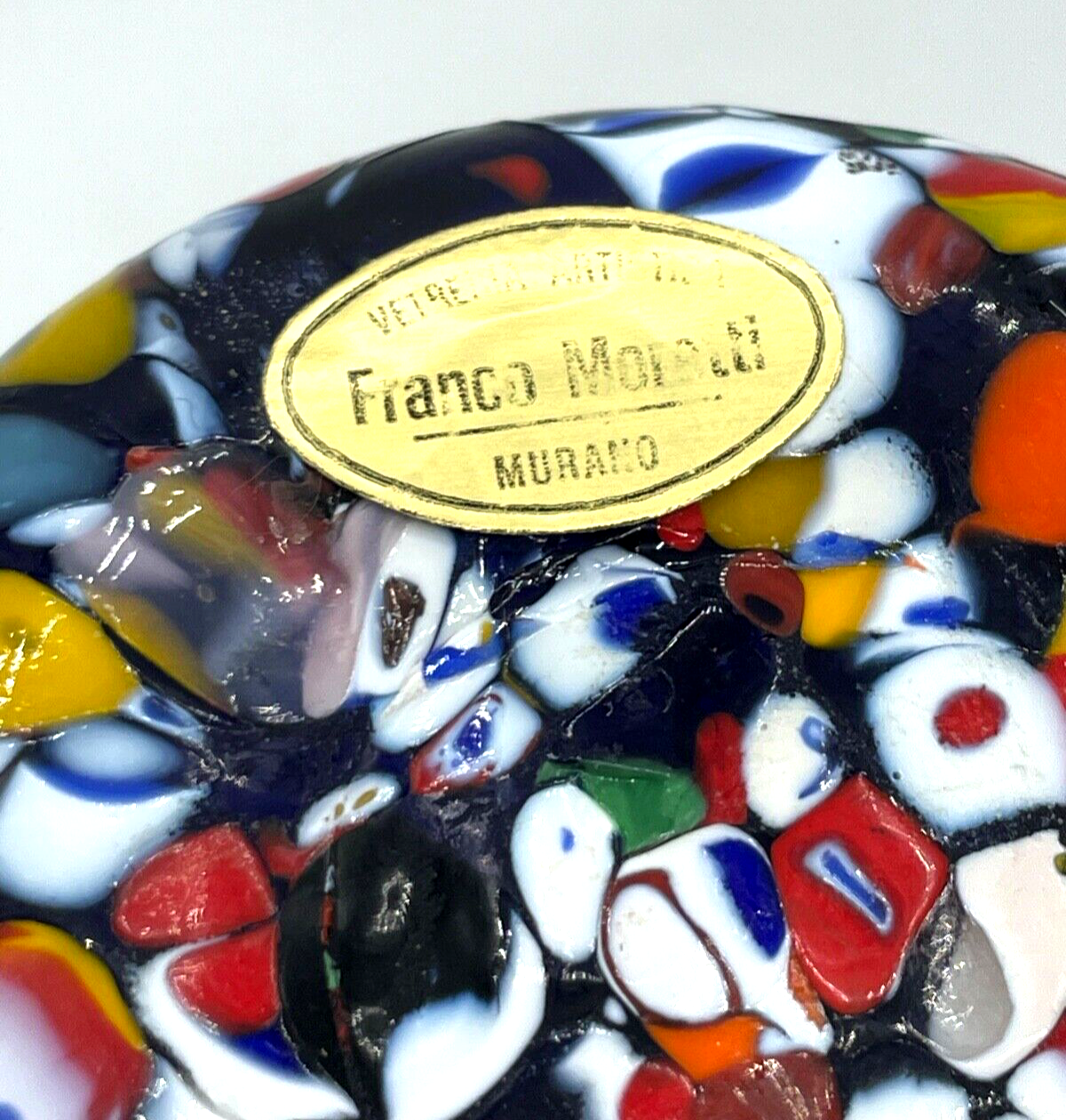 Midcentury Murano Glas Vase Millefiori Henkelvase Franco Moretti H 20,5 cm6