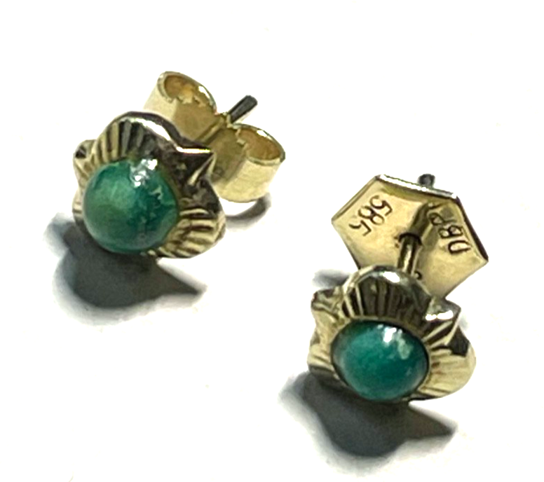Paar 585 Gelbgold Ohrringe  Ohrstecker Türkis Klassiker Ø 7 mm top gepflegt1