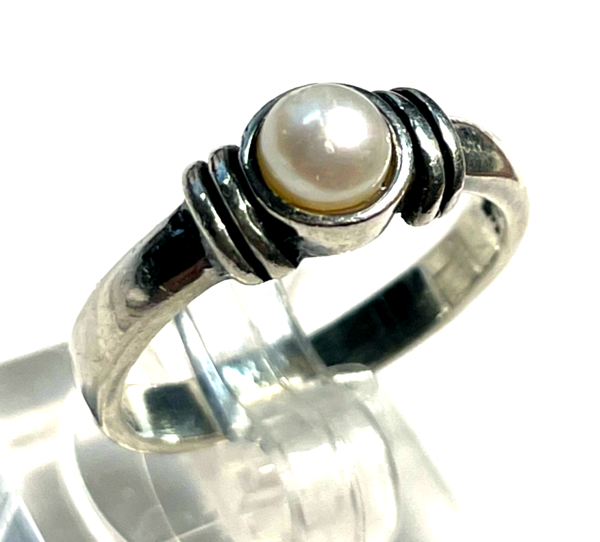Gepflegter Pandora 925 Sterling Silber Ring mit weißer Zuchtperle 17,5 mm RG 550