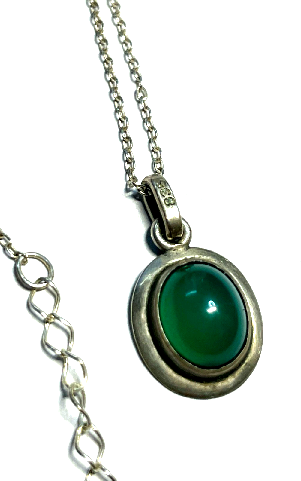 Eleganter kleiner vintage 835 Silber Chrysopras Anhänger an 925 Sterling Kette1