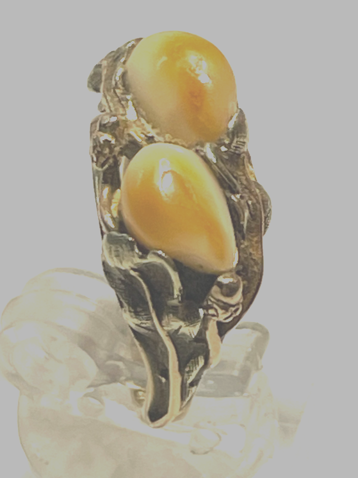 585 Gold 14 K antik Ring mit 2 x Grandel  RG 49 Ø 15,6 mm sehr apart  + gepflegt7