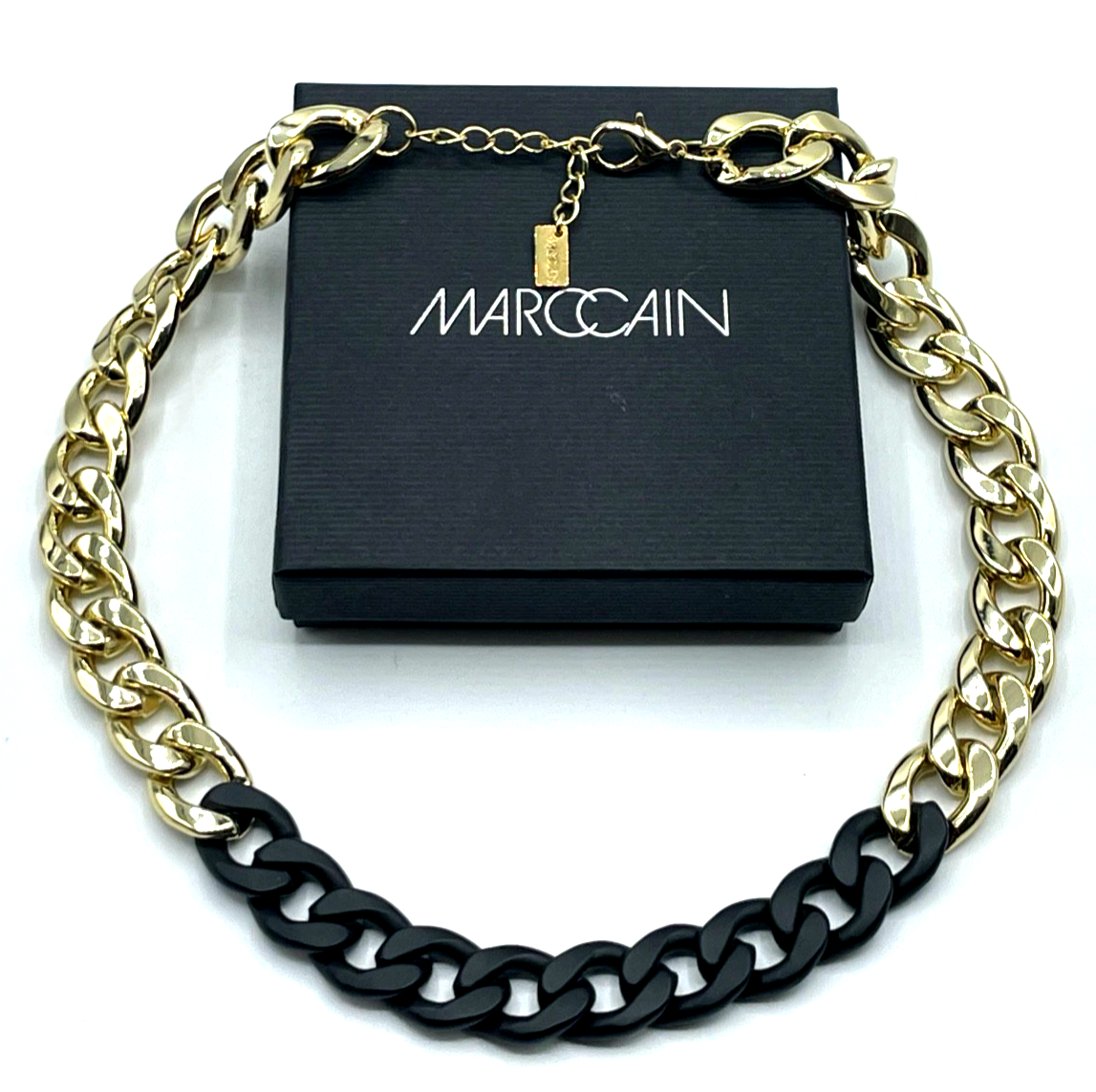 Neuwertige Halskette gold schwarz MARC CAIN Collier Panzerkette Statement chic0