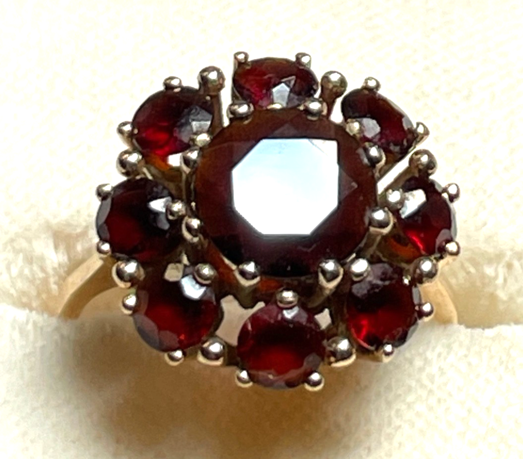 585 Gold 14 K Ring Roségold 9 x Granat Ø16,5 mm RG 52 solide Handarbeit Juwelier8