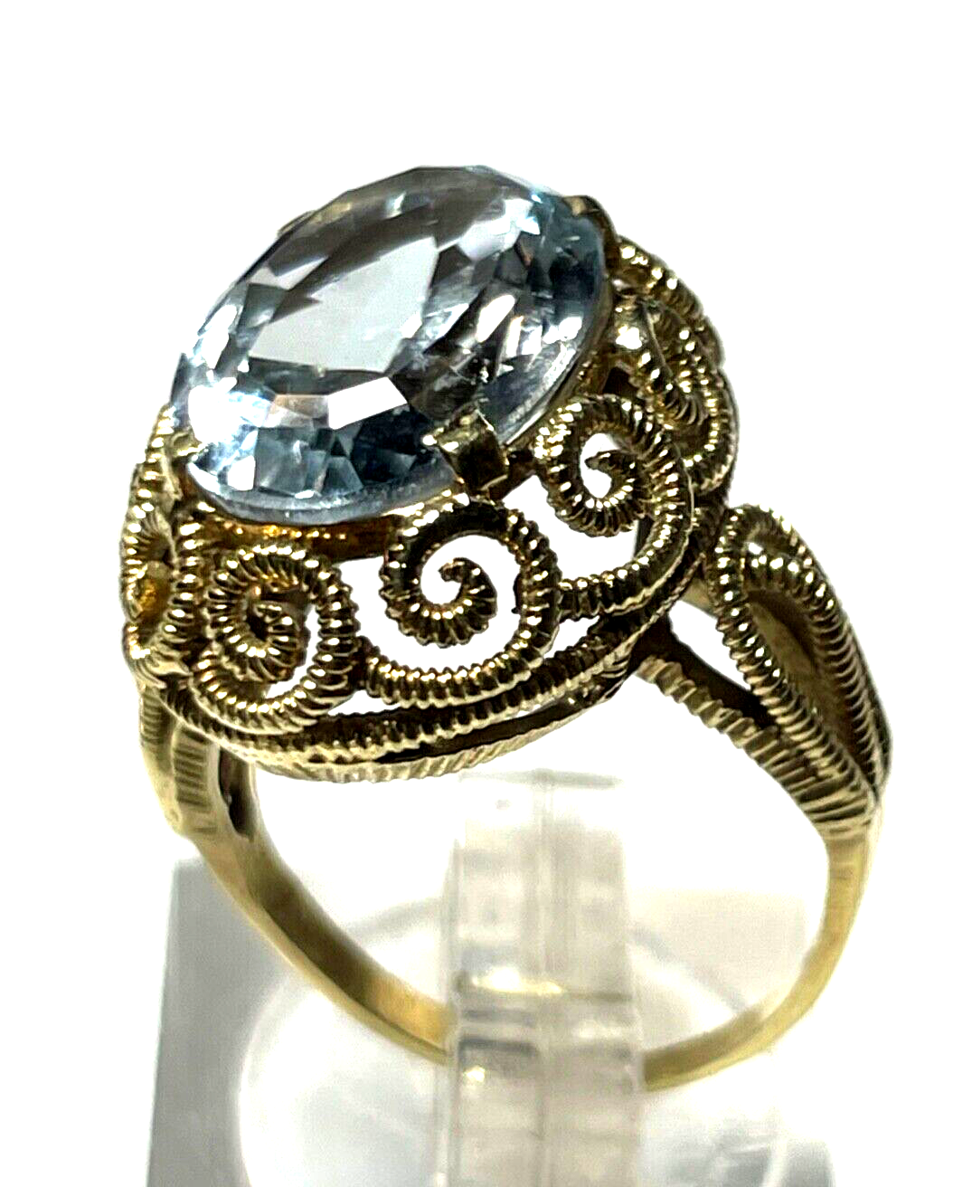 Massiver 585 Gold 14 K Ring Aquamarin oval Ø 16 mm RG 51 Juwelier Etagenring1
