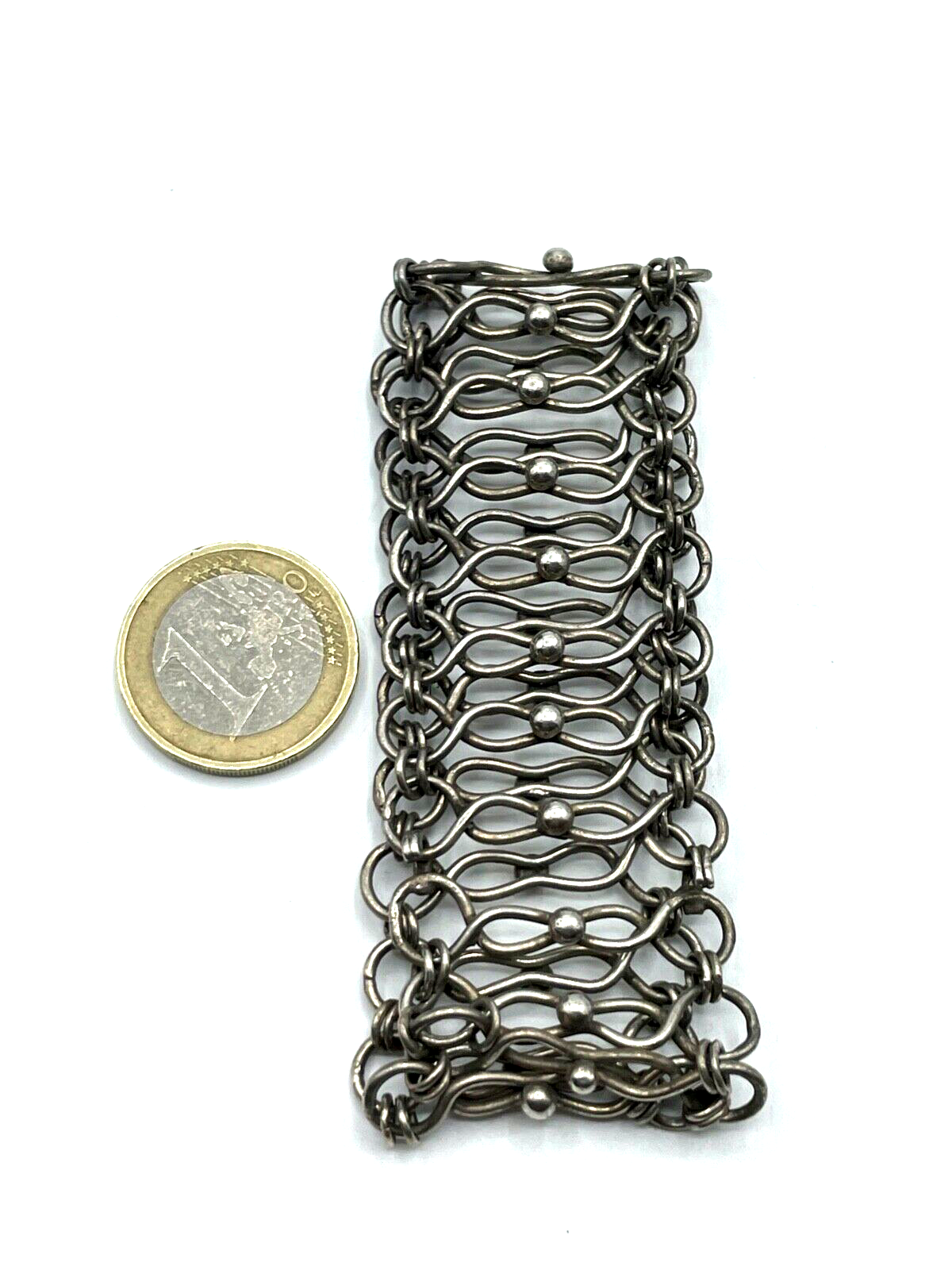 Real Vintage 70er Jahre 925 Silber Design Armband Handarbeit L 19 cm B 32 mm7