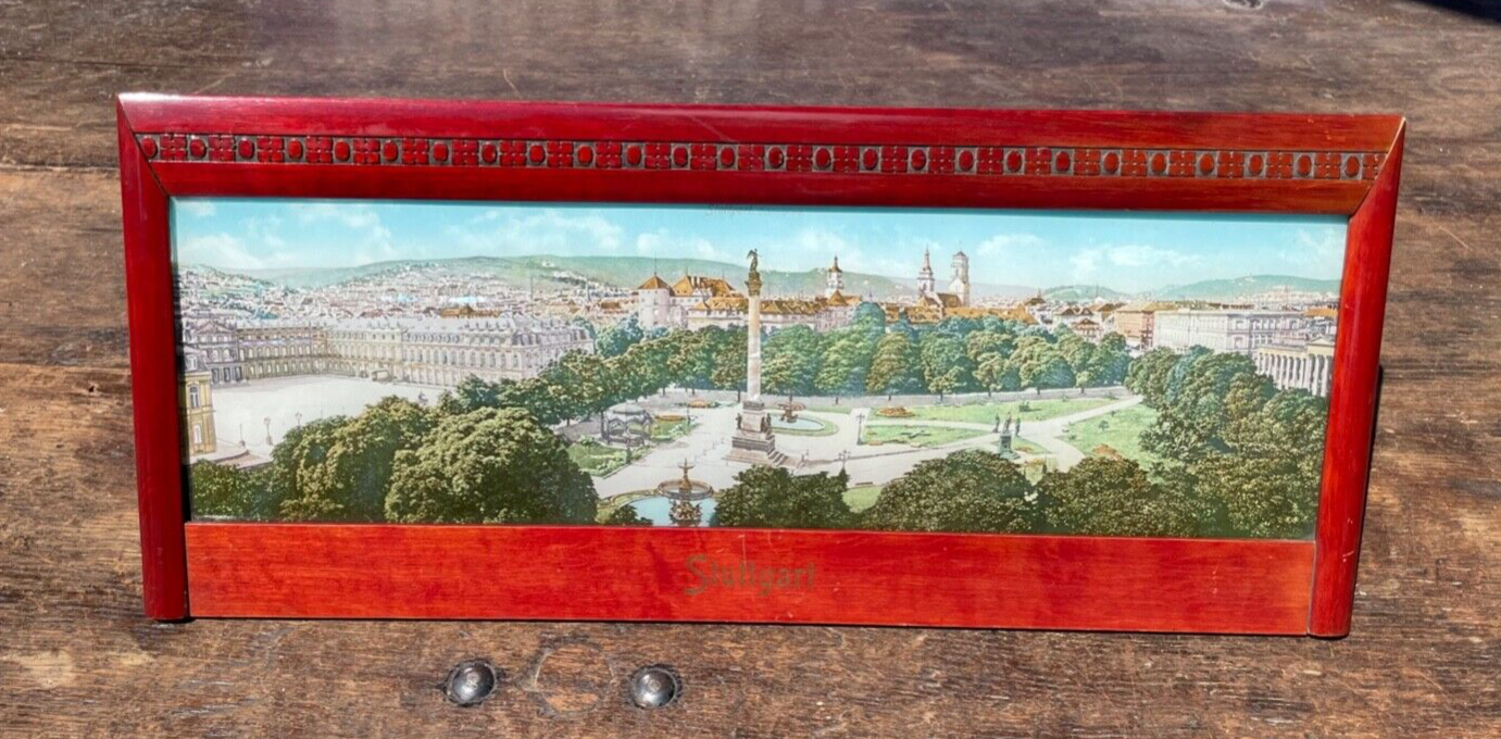 Jugendstil gr Souvenir Bild Stuttgart gerahmt Perlmutt Reiseandenken 1900 L 48cm0