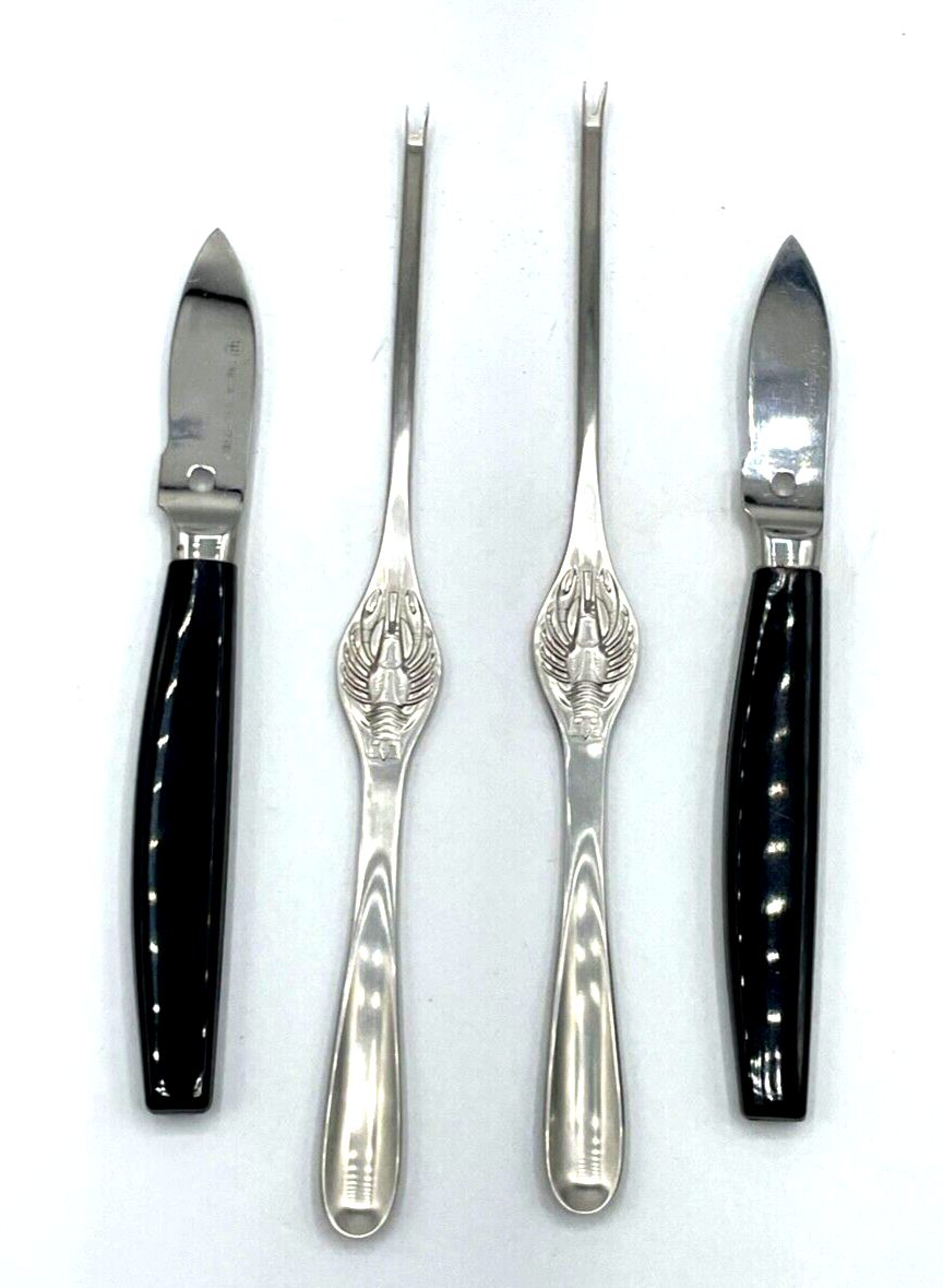 Dreizack 2x Hummergabel Hummerstift + 2x Messer Krebsbesteck Krabbenmesser gepf1