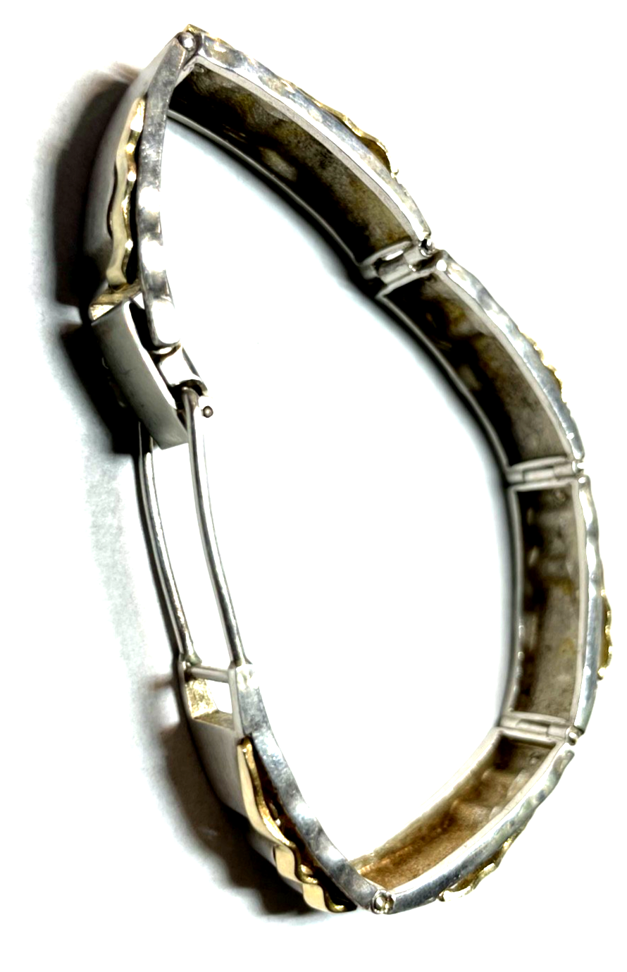 Solides 925 Silber Armband Unikat teilvergoldet L 21,5 cm B 13 mm Juwelier3