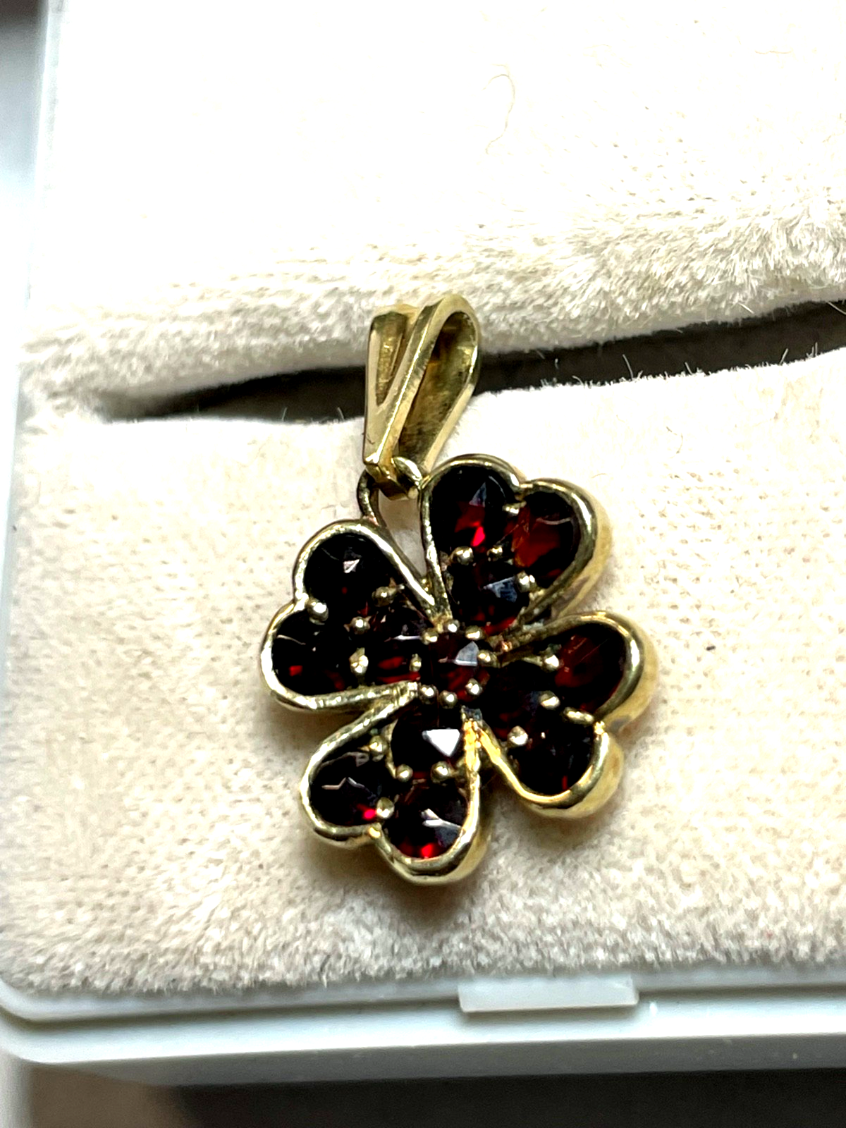 925 Silber vergoldet Granat Anhänger Kleeblatt sehr gepflegt shamrock Pendant2
