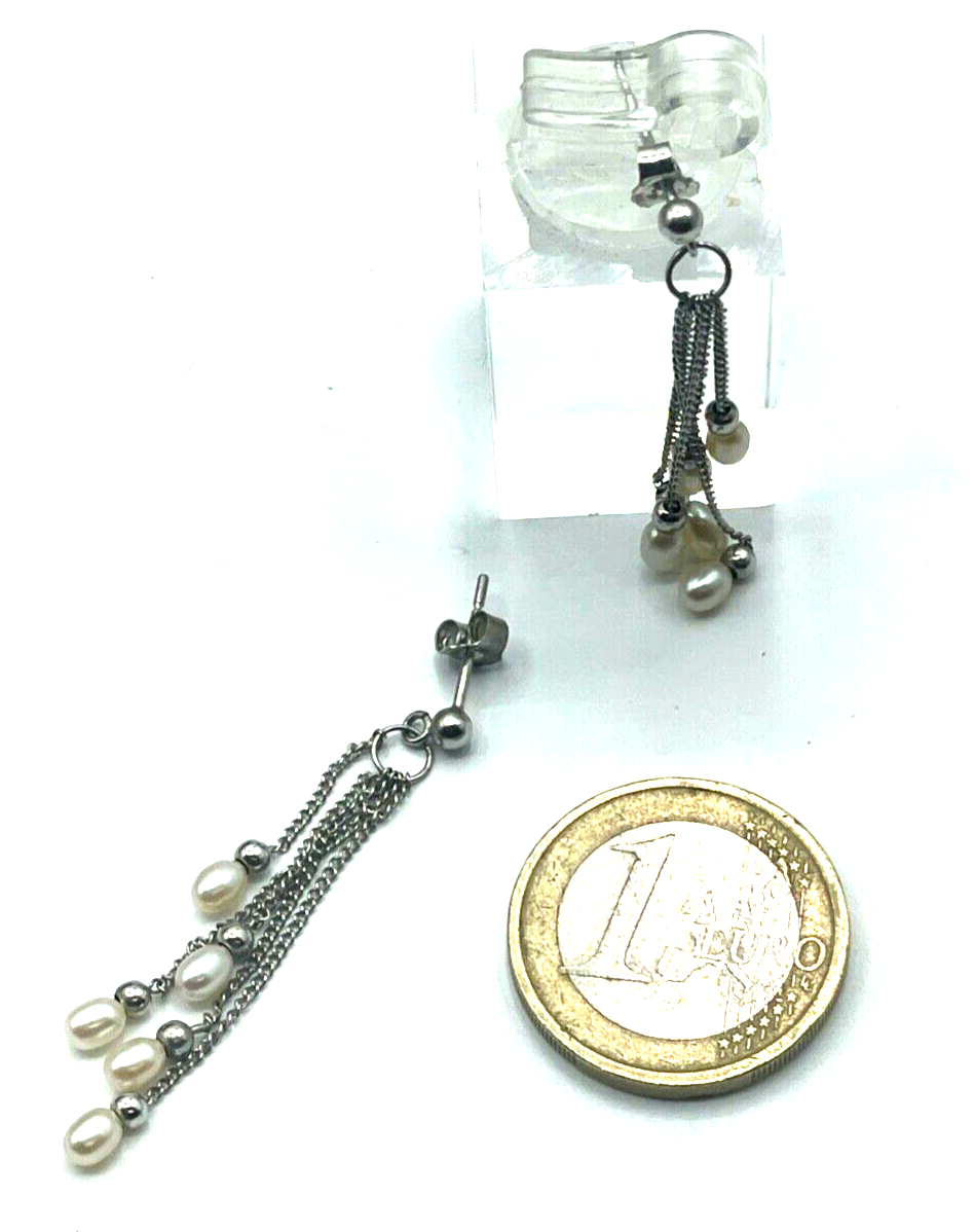 925 Silber Ohrringe Orhänger mit je 5 SWZ Perlen rein weiß sehr chic L 45 mm2