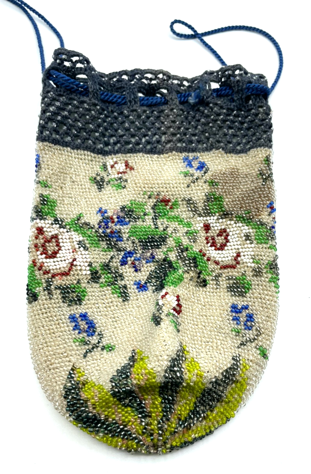 Antik Pompadour Glasperlen Tasche Perlenbeutel Handarbeit Perlentasche um 19003