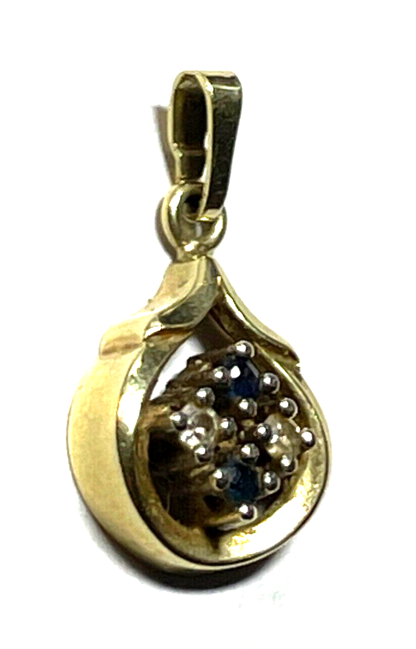 Graziler 585 Gold 14 K Gelbgold Anhänger 2 Saphire 2 Diamanten Klassiker L 19 mm2