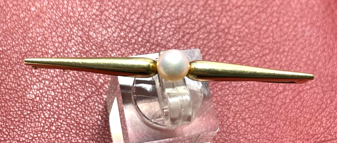 585 Gold 14 K Gelbgold klassische Stabbrosche Anstecknadel mit echter Perle Ø7mm0