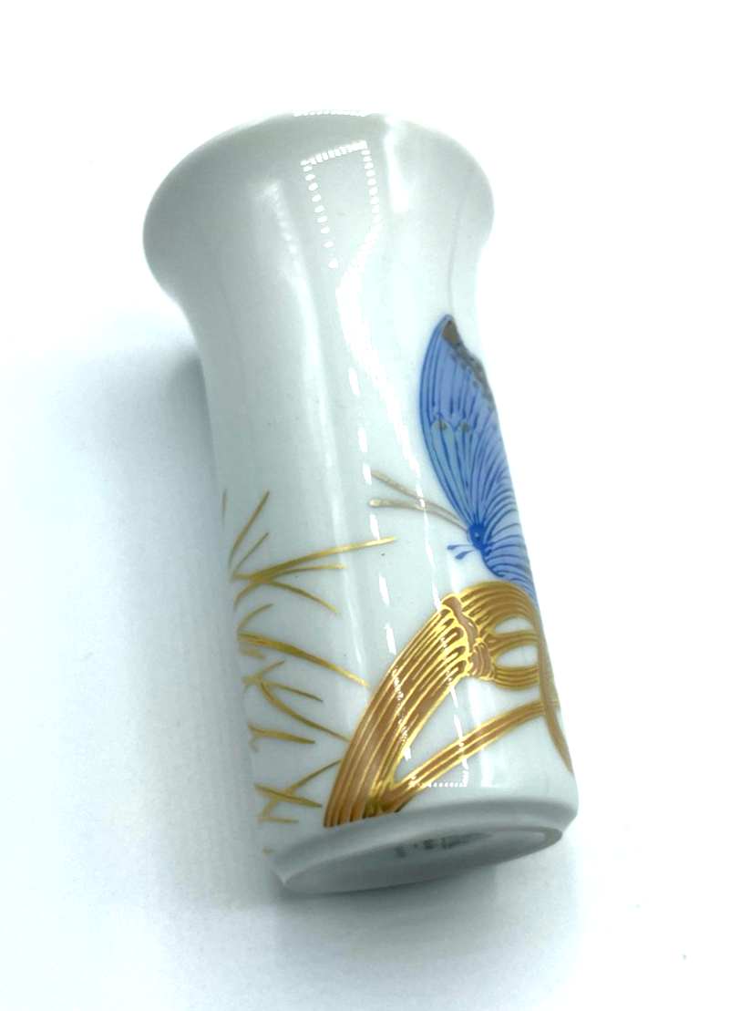 Vintage Rosenthal Porzellan Vase Arundo Alain Le Foll blauer Schmetterling H 9cm2