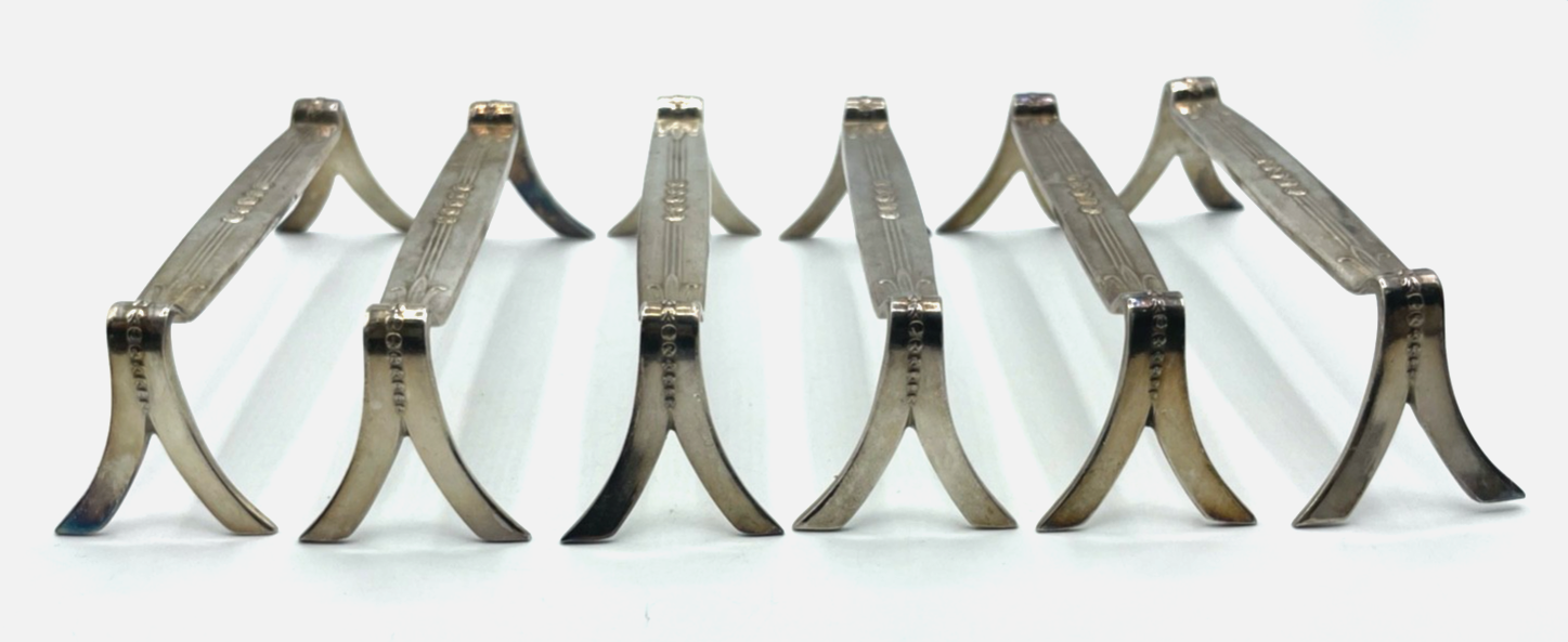 6 Stück versilberte WMF Messerbänkchen Jugendstil Straussenmarke Rosen Dekor2