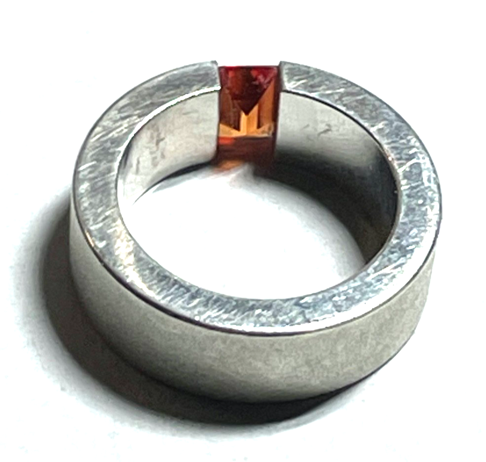 925 Silber Designer Ring Bandring mit orange Granat massiv gebürstet RG 53 Ø16,87