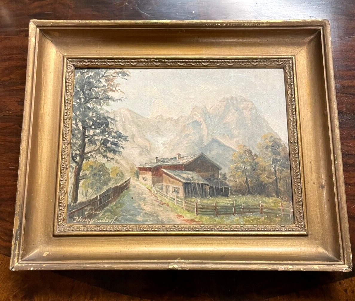 Ölgemälde Franz Krippendorf 1907-1982 alpenländische Kate vor Gebirge Landschaft0