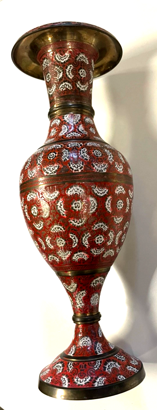 Alte Handarbeit persische Vase Messing handbemalt H 31 cm Dachbodenfund6