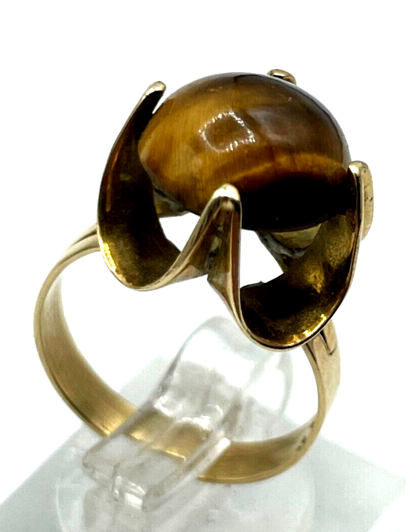 Vintage Style 585 Gold 14 K Ring mit Tigerauge Cabochon Ø 16,5 mm RG 520