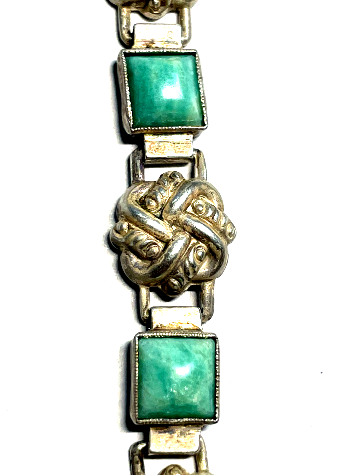 Antik  Art Déco Armband 835 Silber Handarbeit grüner Türkis Cabochon Kissen6