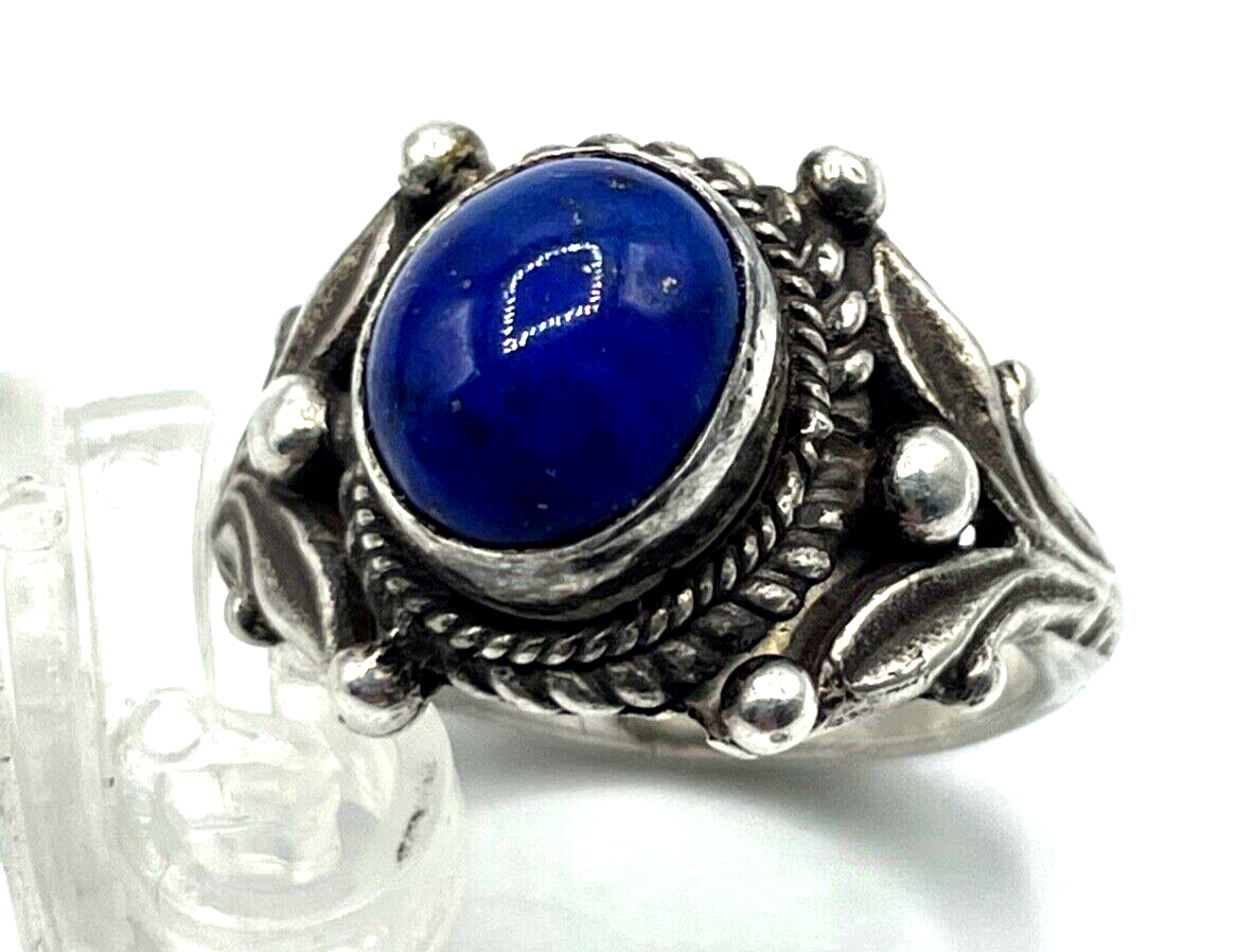Vintage Ethno solide 925 Silber Ring Lapislazuli Cabochon Silberring Ø18,5 RG 586