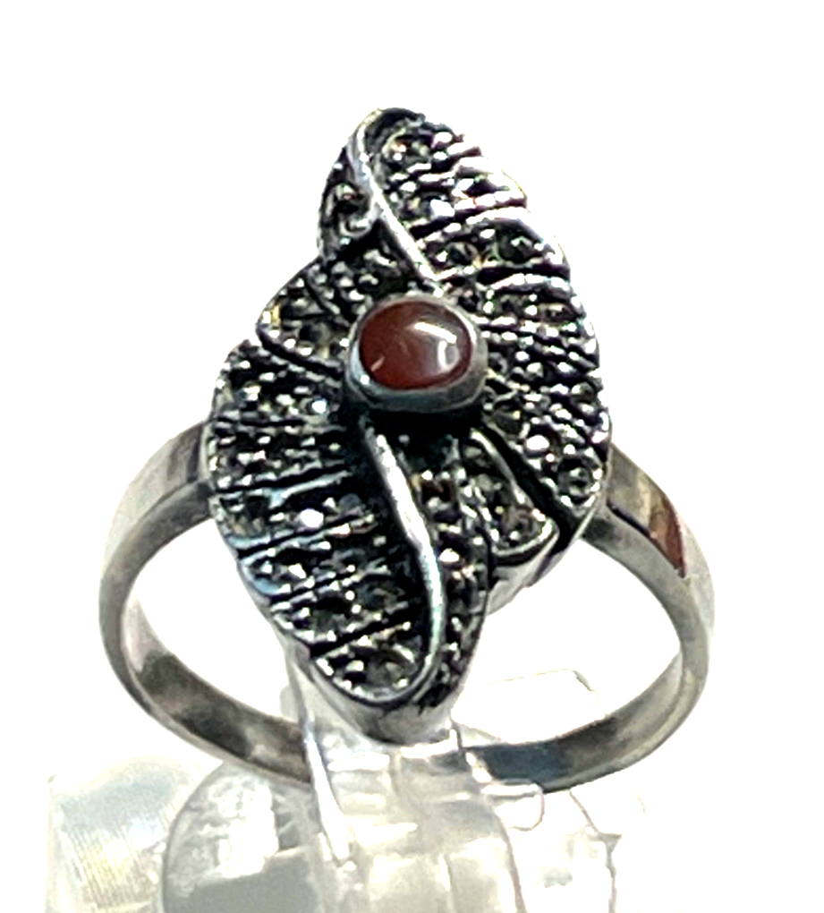 Solider 925 Silber Ring mit Karneol Markasiten Antikstil Ø 18mm RG 56 Handarbeit1