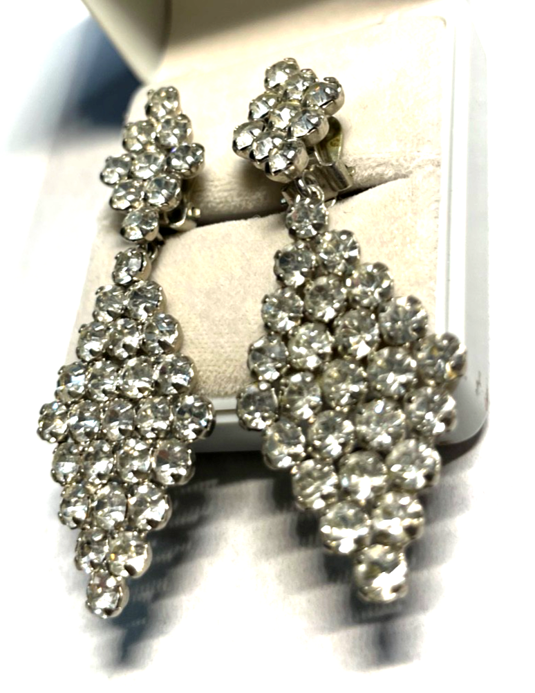 Paar vintage Strass Ohrclips Clips top gepflegt L 55 B 27 mm wunderschön elegant8
