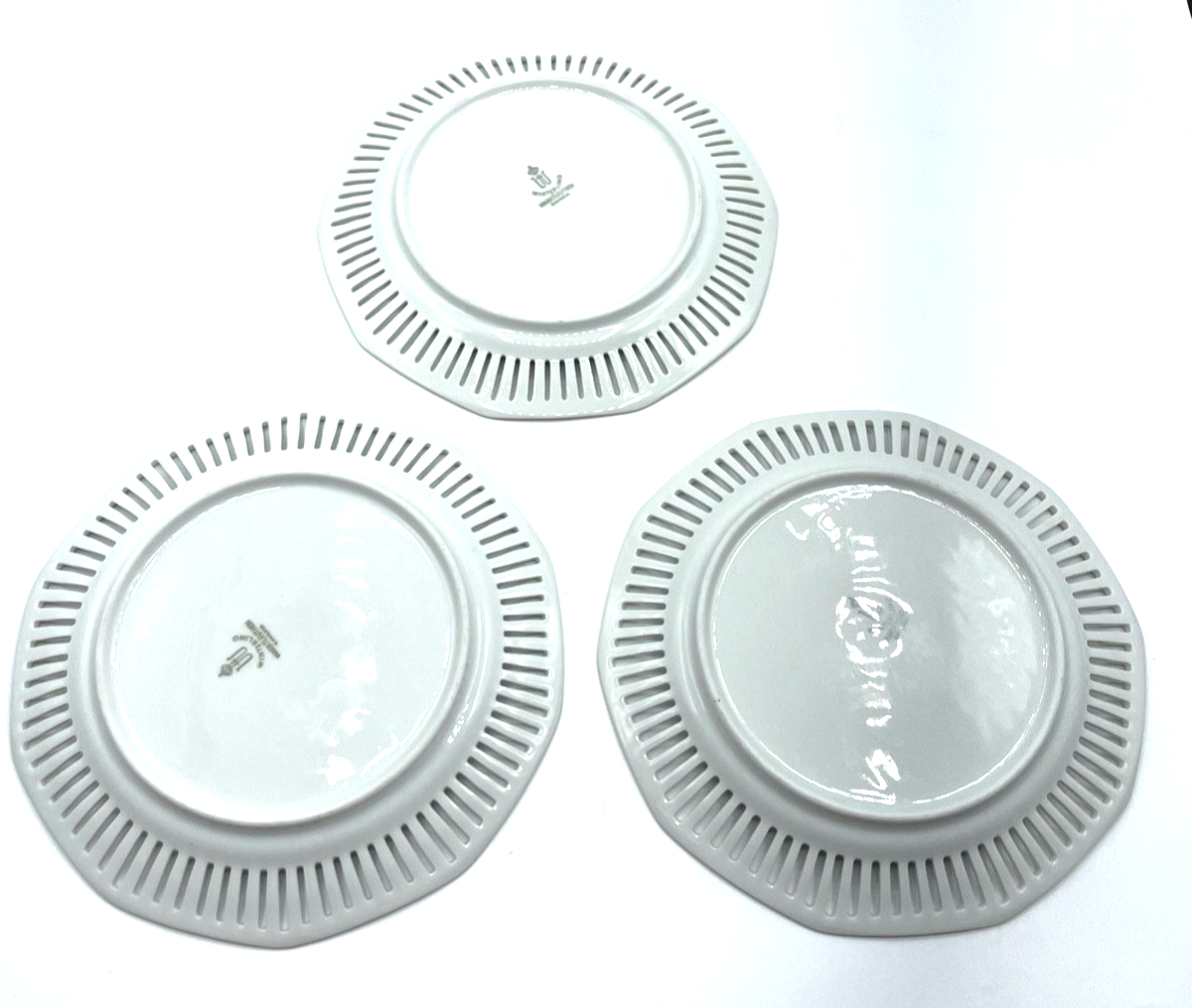 3 Zierteller Winterling Porzellan Durchbruch Rand verschiedene Vögel + Golddekor4