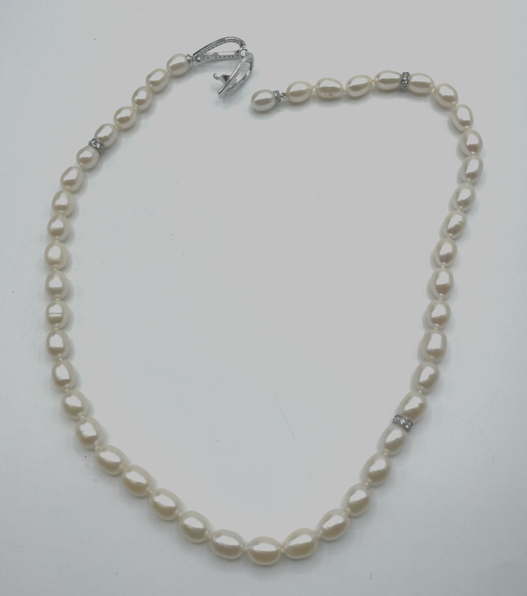 Ausgefallene SWZ Perlenkette 925 Silber Clip längenverstellbar 1A gepflegt 50 cm3
