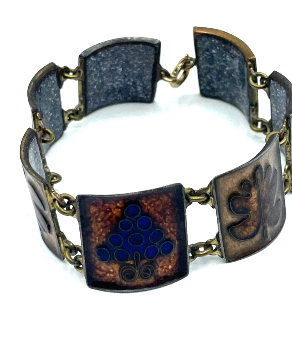 Vintage Emaille Armband Handarbeit Weinlaub Rebe 60s midcentury L 18 cm B 2 cm7