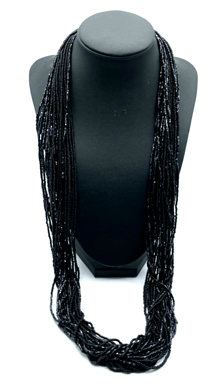 Attraktive 23 reihige schwarze Glas Perlen Kette 76 cm Ethno Stil Handarbeit0