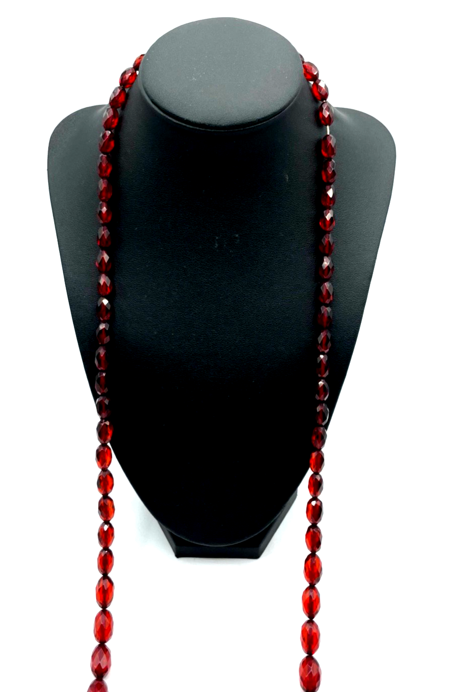 Antik Flapper Cherry Amber Bernstein Kette Oliven im Verlauf facettiert L 94 cm2