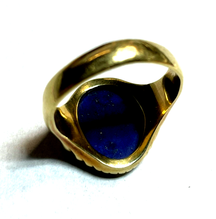 Antik 585 Gold 14 K Herrenring Ring Siegelring Lapislazuli Platte Ø 21 mm RG 666