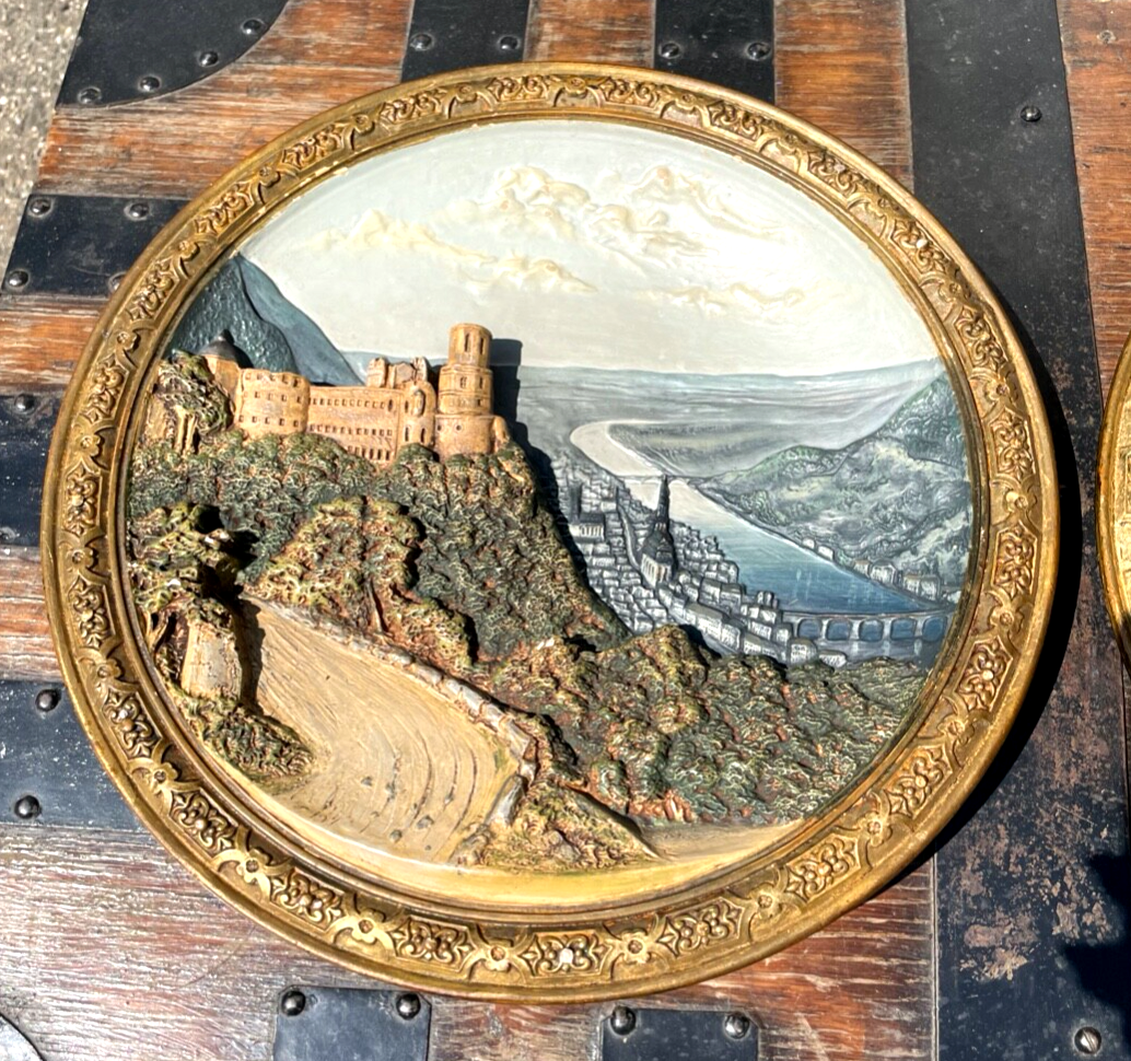 2 Keramik Majolika Teller Wandteller Heidelberg Schiller & Sohn um 1900 Ø 34 cm4
