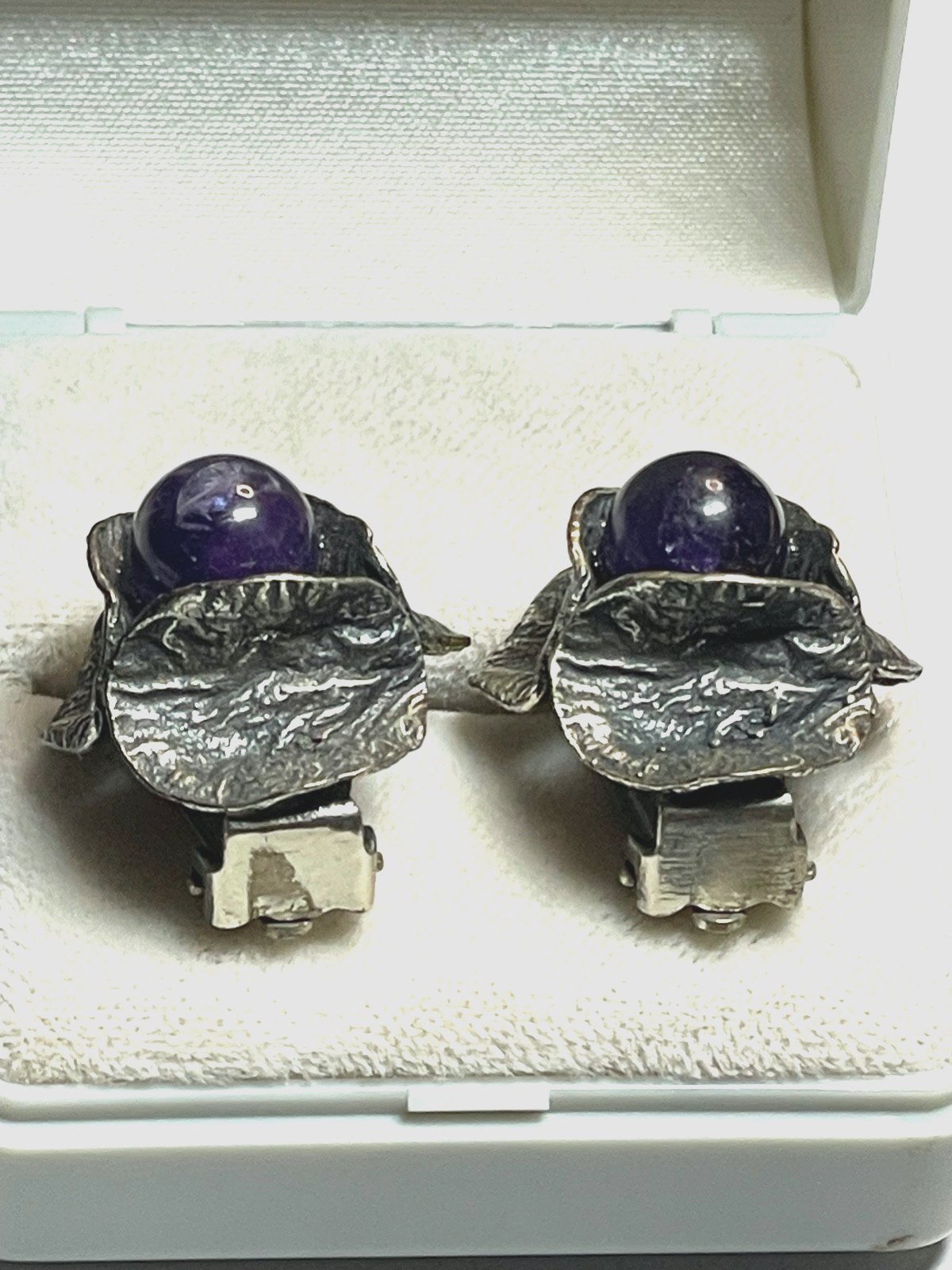 Stattlich elegante vintage 800 Silber Ohrclips Clips Amethyst Modernist Design6