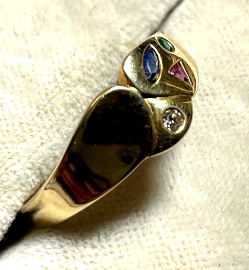 585 Gold 14 K Ring modernes Design Brillant + Farbsteine Juwelier Ø 18,5mm RG 582