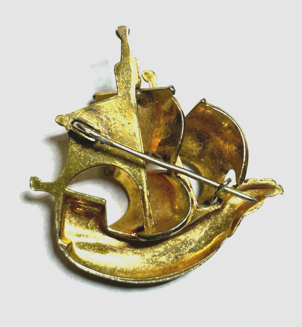 Vintage Toledo Brosche  Anstecknadel Schiff  Damaszener Handarbeit vergoldet rar4