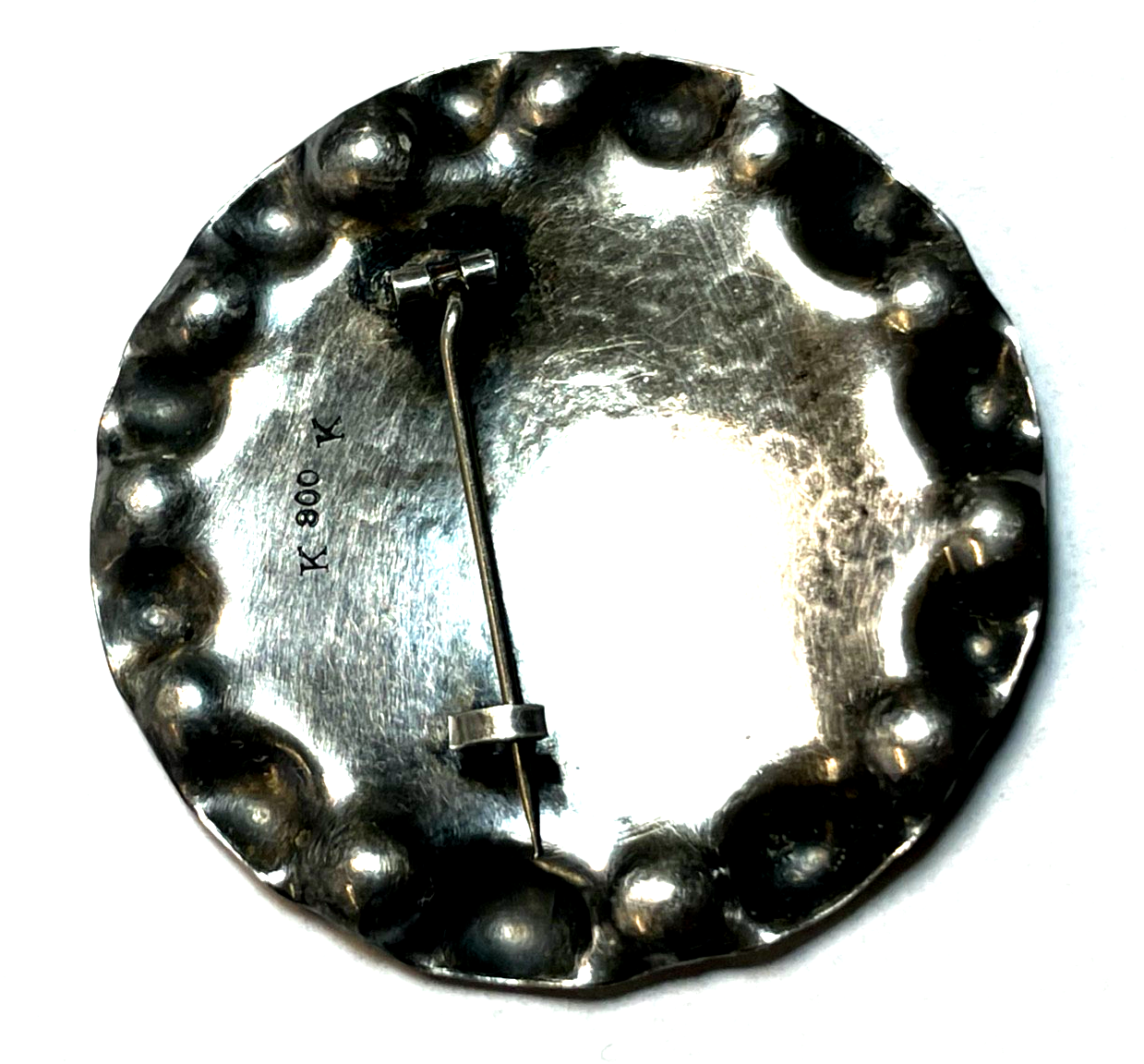 Antik große gehämmerte Brosche Anstecknadel 800 K Silber Ø 51 mm top gepflegt3