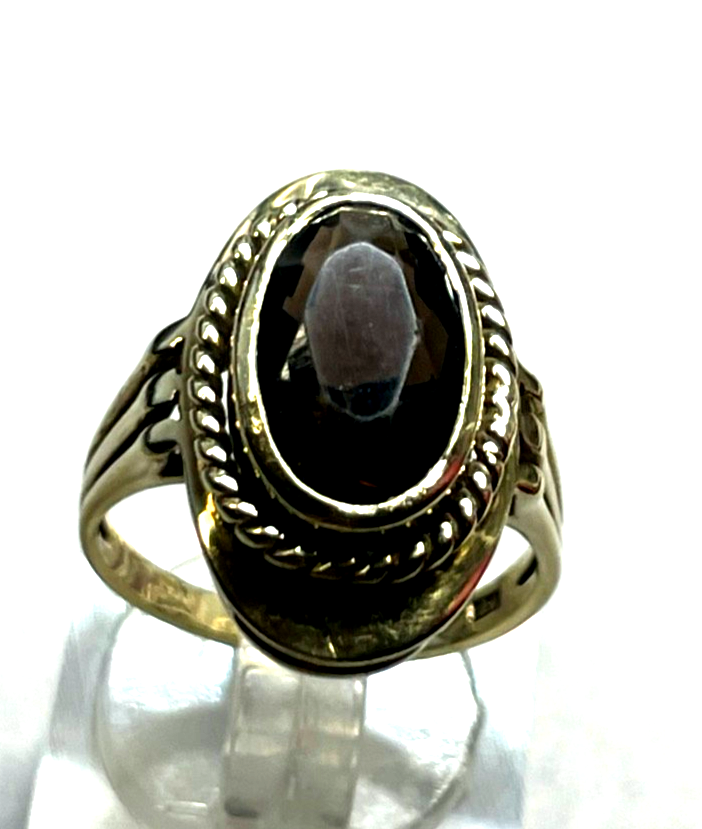 Vintage 333 Gold 8 K Rauchquarz Ring Ø 16,5 mm RG 52 Juwelier Qualität gepfl.6