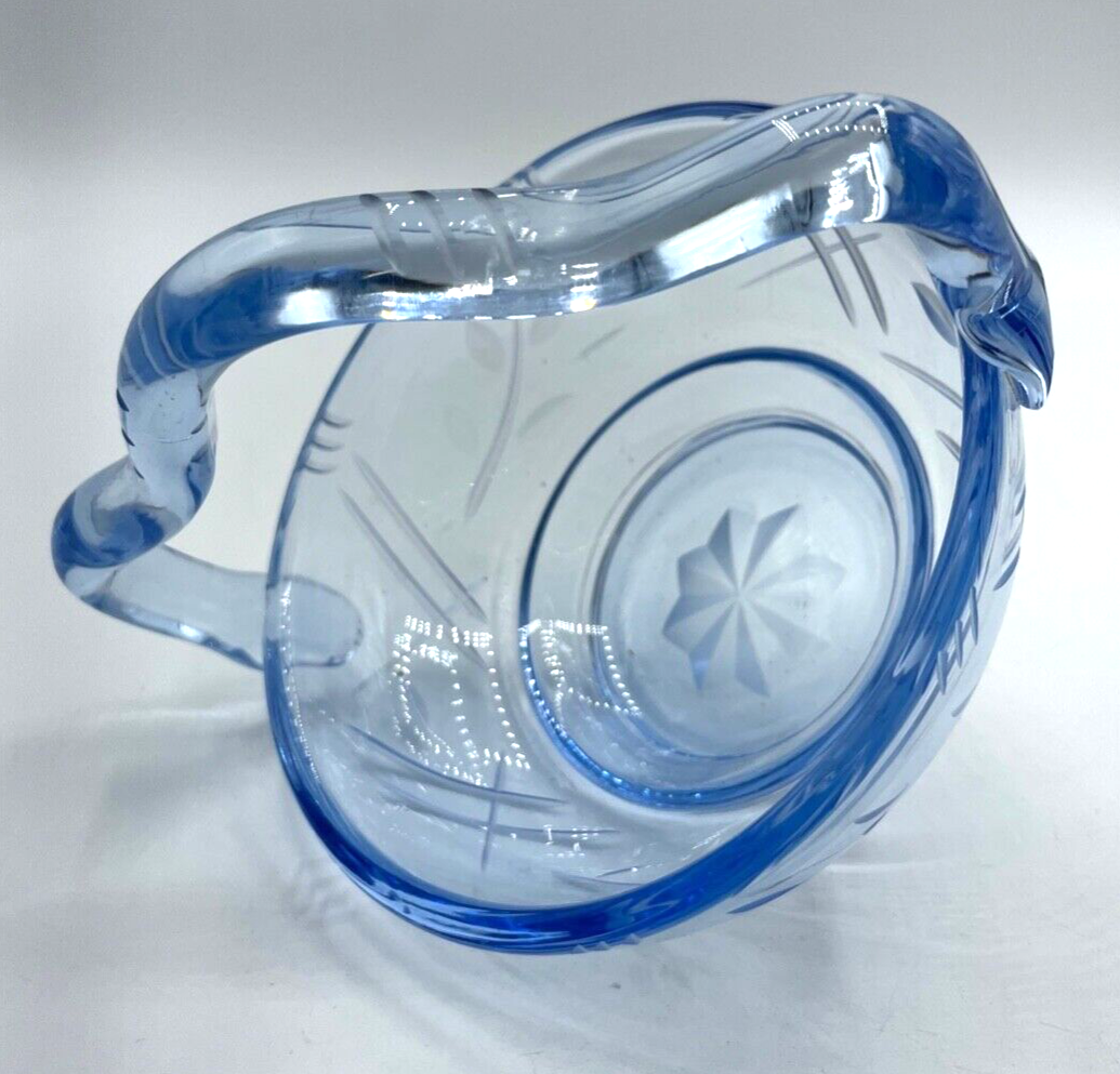 Antik hellblaues Glas Körbchen Anbietschale Konfektschale 30er Jahre mit Schliff3