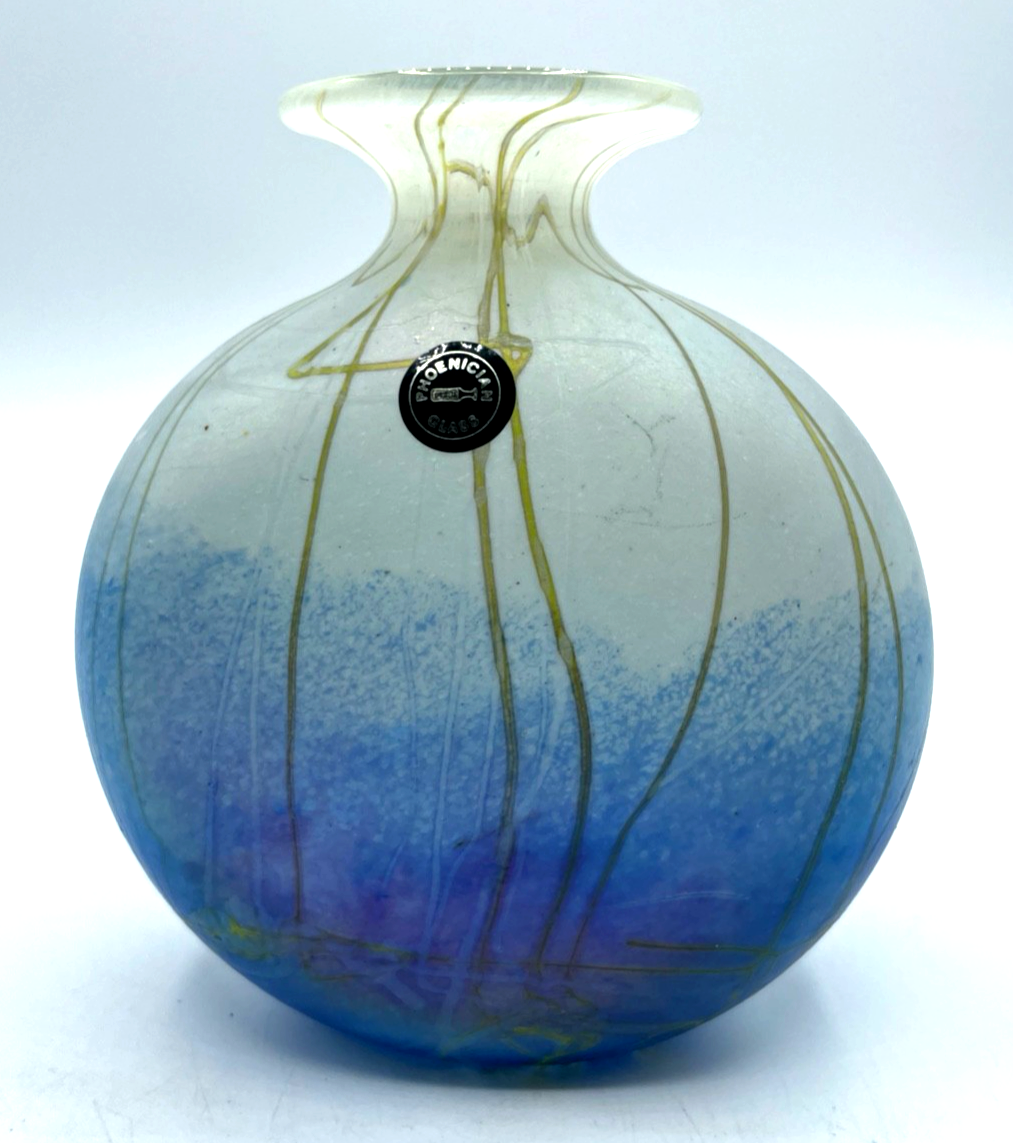 Aparte Phoenician Glass signierte Glaskunst Vase Malta 1988 P.C. H 13,5 B 12 cm1