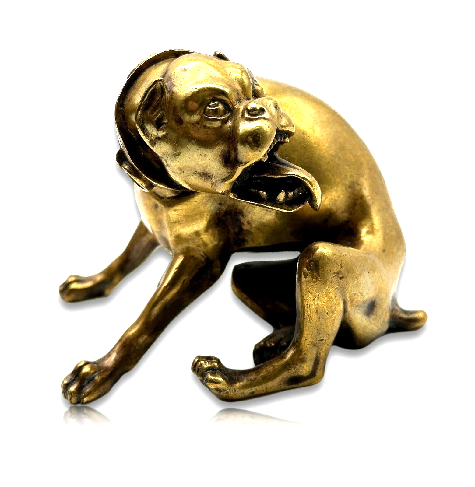 Skulptur - Messing/Bronze - Hund sitzend - Miniatur - Rar Selten 17. Jahrhundert0