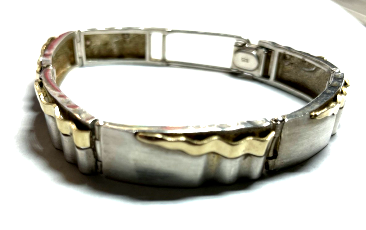 Solides 925 Silber Armband Unikat teilvergoldet L 21,5 cm B 13 mm Juwelier2