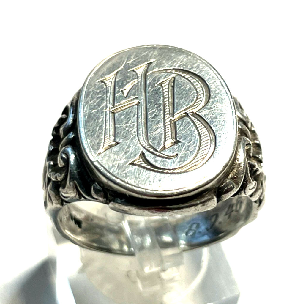 Antik 835 Silber Herrenring Ring Siegelring Initialen HB o BH RG 64 Handarbeit7